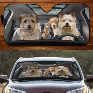 Komik Norfolk Terrier Aile Sürüş Köpek Lover araba güneşliği, Araba Pencere güneş örtüsü Norfolk Terrier Anne, araç ön camı Güneşlik 5