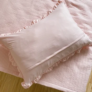 Kore Tarzı Dantel Yastık Kılıfı Pamuk Katı Fırfır Şifon İplik Çizgili Yastık Kılıfı Yumuşak Uyku Pillowslip 48x74cm 1 ADET 4
