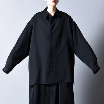 Kore versiyonu uzun kollu moda erkek gömlek uzun bölünmüş gaz gömlek önce ve sonra uzun kişilik saç s 12
