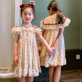 Koreli Kız Elbise çocuk Şifon Dantel Prenses Elbiseler Büyük Çocuk Giysileri 2-7 yıl 12