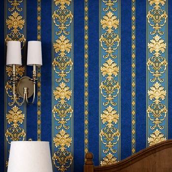 Kraliyet mavi PVC su kabartmalı çizgili 3d üç boyutlu Avrupa duvar kağıdı lüks high-end yatak odası oturma odası dikey 15