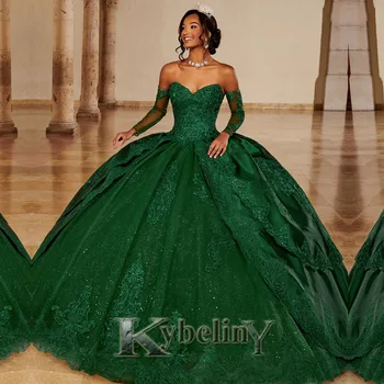 Kybeliny Yeşil Kabarık Prenses Abiye Glitter Balo Robe De Soiree Mezuniyet Ünlü Vestidos Fiesta Kadın Resmi 15