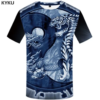 KYKU Kaplan T Shirt Erkek Hayvan Yin Yang Tshirt Ejderha 3d Baskı T-shirt Anime Giyim Komik Punk Rock Erkek Giyim Yaz Üstleri