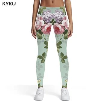 KYKU Çiçek Tayt Kadın Sanat 3d Baskı Renkli Baskılı pantolon Çiftler Seksi Bayan Tayt Pantolon Rahat Moda Sıska Bayanlar 11