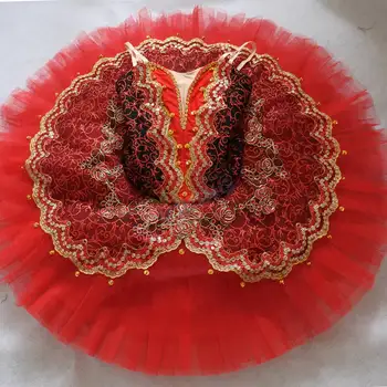Kırmızı Balerin bale elbise Klasik bale tutu etek Profesyonel gözleme tabağı bale tutuş dans kostümleri 16