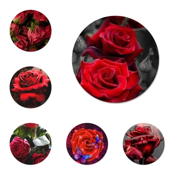 Kırmızı Gül çiçek Rozeti Broş Pin giysi aksesuarları Sırt Çantası Dekorasyon hediye 58mm 2