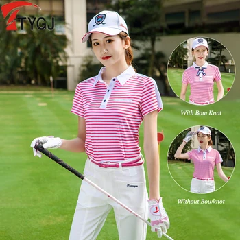 Kısa kollu Üstleri Kadın aşağı Devre Yaka Spor tişört Şerit Golf Kızlar TTYGJ Bayanlar Polo Gömlek Nefes Jersey Yaz