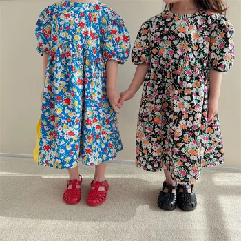 Kız Elbise Parti gece elbisesi Pamuk Etekler 2022 Çiçek İlkbahar Yaz Çiçek Kız Elbise Vestido Robe Fille Ev Çocuklar Bebek Childr 15