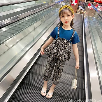 Kız takım elbise yaz 2022 yeni Kore versiyonu kız kısa kollu iki parçalı takım elbise kız yaz eşofman 6 8 10 12 Yıl 12