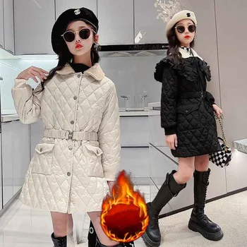 Kız Çocuk Ceket Ceket Palto 2021 İnce Sıcak Artı Kalınlaşmak Kadife Kış Üst Lambswool Okul Hırka çocuk giyim 23