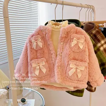 Kızlar Ceketler Sıcak Bebek Faux Kürk Palto Kalın Dış Giyim Patchwork Kar Çocuk Yün Kürk kız ceket 17