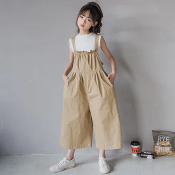 Kızlar Elbise 2021 Teen Yeni Kore Casual Yelek Sevimli Set ve Geniş Bacak Pantolon Moda Çocuk İki Parça Elbise Tulum  7