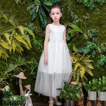 Kızlar Gelinlik Çocuklar için Beyaz Tül Dantel Elbise Uzun Akşam Prenses Parti Pageant Örgün önlük Genç Çocuklar için 11