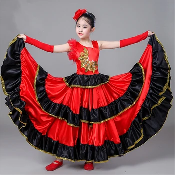 Kızlar Sahne Performansı Elbise İspanyol Boğa Güreşi Elbise çocuk dans kostümü Çocuklar Sahne Giyim Zarif Flamengo Elbise