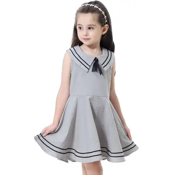 Kızlar yaz elbisesi 2021 Bebek Kız Denizci Yaka Prenses Elbise Çocuklar günlük Elbiseler Papyon İle Çocuk Giysileri Kız İçin 2