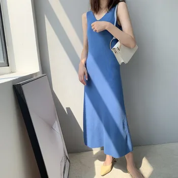 Kış 2023 Örgü Kolsuz Temel Kadınlar Uzun Kazak Kazak Maxi Elbise Triko Çekin Femme 20
