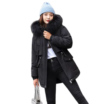 Kış Ceket Kadınlar Güzel Pop Kalın Aşağı pamuklu ceket Siyah Pembe Kemer Gevşek Uzun Kollu Artı Yün Sıcaklık Kapşonlu Parkas Tops LD1488 22