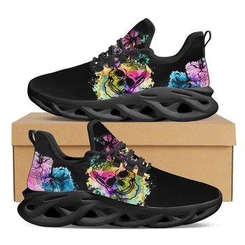 Kış Kadın Graffiti Tasarım vulkanize ayakkabı Moda Lace Up Kafatası Baskı Sneakers Rahat Nefes yürüyüş ayakkabısı Ayakkabı