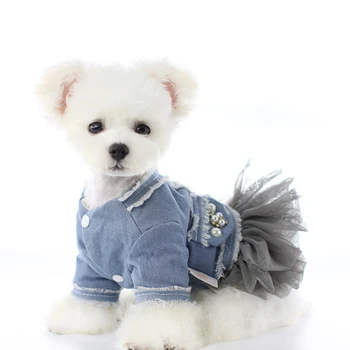 Kış Köpek Elbise Kot Etek Kot Elbiseler Köpek Giysileri Küçük Köpek Kostüm Kaniş Yorkshire Shih Tzu Pomeranian Giyim Kıyafet 5