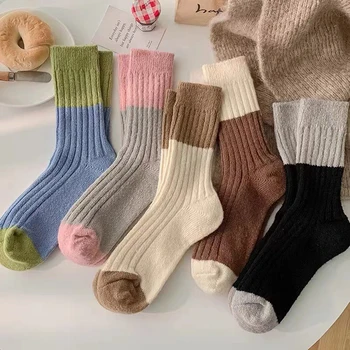 Kış sıcak tutan çoraplar Kadın Kalınlaşmış Tavşan Yün Gevşek Kalmak Ev Yatak Çorap Kadın Yumuşak Sıcak Orta Tüp Çorap Kış Çorap Çorap 3