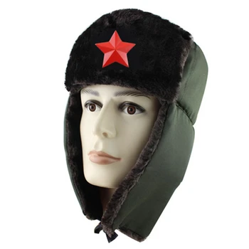 Kış sıcak Şapka Sovyet Rozeti Lei Feng Şapka Rüzgar Geçirmez Su Geçirmez Erkekler Ve Kadınlar açık hava şapkası Kalın Earmuffs Sıcak Şapka Moda Vahşi
