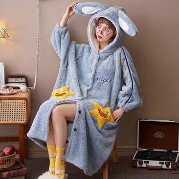 Kışlık pijama Orta Stil Kadın Pijama Mercan Polar Artı Boyutu Gecelik Gevşek Versiyonu Inspissate Gecelik Pazen UZUN 16