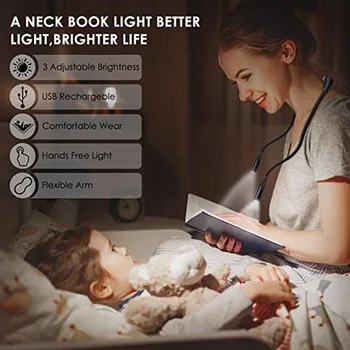 LED boyun okuma ışığı kitap ışık esnek Handsfree Led boyun ışık Hug okuma lambası yenilik Led gece lambası el feneri 23