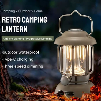 LED kamp feneri şarj edilebilir taşınabilir Retro ışık akülü asılı su geçirmez açık çadır ışığı Yürüyüş Yard için