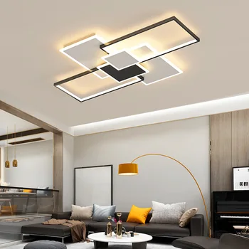 LED Tavan Avize Oturma Odası Yatak Odası Mutfak için Ev Modern Tavan Lambası Uzaktan Kumanda Siyah Dikdörtgen Aydınlatma Armatürü
