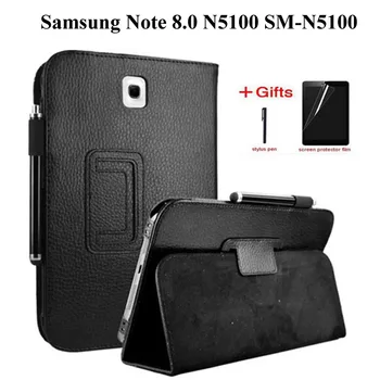 Litchi PU Deri samsung kılıfı Galaxy Not 8.0 GT-N5100 N5110 Akıllı Kapak Samsung Not 8.0 N5110 tablet kılıfı + Film + kalem 5