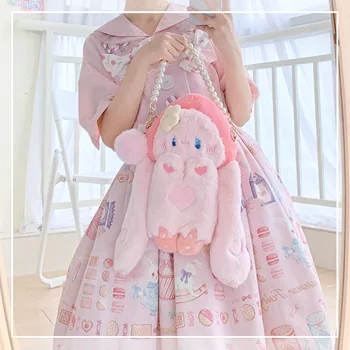 Lolita Kız Güzel Hayvan Şeftali Tavşan Kawaii Cosplay Peluş Bebek Çanta Gösterilen Itabag Harajuku Sırt Çantası Kadın postacı çantası