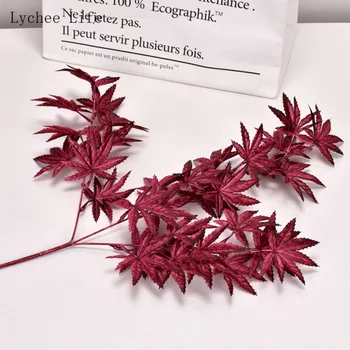Lychee Yaşam Yapay Akçaağaç Yaprakları Simülasyon Sahte Sonbahar Yaprakları Sonbahar Yaprakları Ev Düğün Dıy Dekorasyon İçin 4