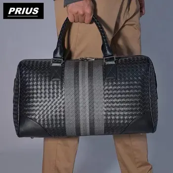 Lüks erkek yeni dokuma deri seyahat çanta büyük kapasitesi taşınabilir erkek çanta Marka deri seyahat çanta omuz bu 