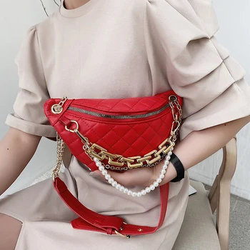 Marka Eşkenar Dörtgen bel çantası Kad Moda Zincir Göğüs Çanta Tasarımcısı Inci Bel Çantası Bayan Lüks omuz çantaları Kadın Crossbody Çanta 23