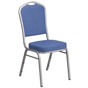 Mavi Kumaştan Taç Sırtlı İstifleme Ziyafet Sandalyesi-Gümüş Çerçeve 2