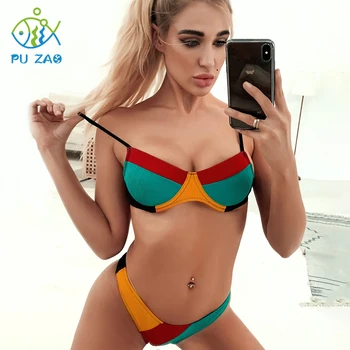 Mayo Saf Renk Dikiş Mayo 2021 İki Stilleri Yıkananlar Yüksek Kesim Üçgen Brezilya Seksi Yüksek Bel Plaj Kadın Bikini 23