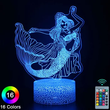 Mermaid LED 3D gece ışıkları dokunmatik uzaktan kumanda yenilik masa masa lambası odası dekor Noel doğum günü hediyesi-No. 1164 6