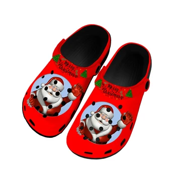 Merry Christmas Hediye Noel Baba Ev Takunya Özel Su Ayakkabı Mens Womens Genç Ayakkabı Bahçe Takunya Plaj Delik Siyah Terlik