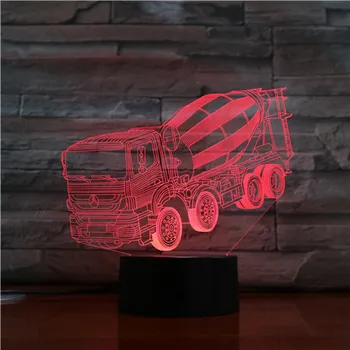 Mikser kamyon 3D Stereo lamba yatak odası Led atmosfer yaratıcı başucu masa ışık fikstür Usb gece lambası çocuk hediye GX1486