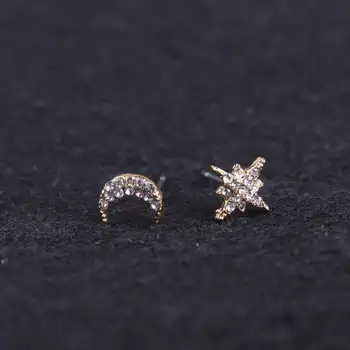 Mini Kulak Çıtçıt Kadınlar için Açacağı Kristaller Yıldız Ay Saplama Küpe Hilal Rhinestone Küpe Takı 21