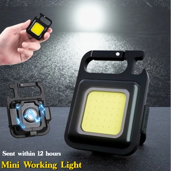 Mini LED taşınabilir çalışma ışığı cep feneri USB şarj edilebilir anahtar ışık fener kamp dışında yürüyüş COB fener 5