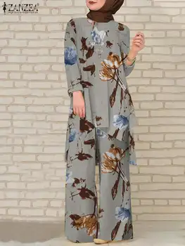Moda Baskılı Abaya Gevşek Müslüman Setleri Kentsel Eşofman Toptan 2 ADET ZANZEA Sonbahar Kadınlar Uzun Kollu Bluz Geniş Bacak takım elbise 23