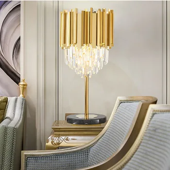 Modern kristal lüks masa lambası zemin lambası yatak odası başucu lambası oturma odası yaratıcı altın masa lambası 7