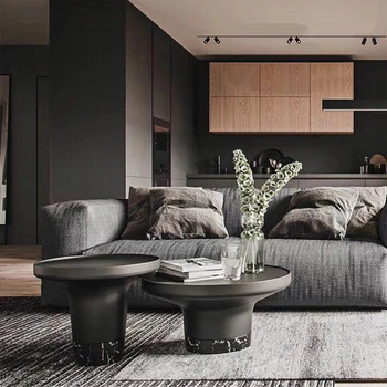 Modern minimalist tasarımcının kombinasyonu büyük ve küçük yuvarlak sehpalar, yaratıcı lüks oturma odası, küçük yuvarlak mermer 14