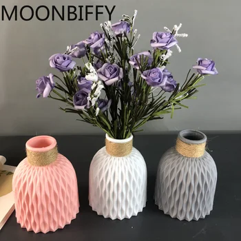 Modern Çiçek Vazo Taklit seramik Saksı Dekorasyon Ev Plastik Vazo Çiçek Düzenleme İskandinav Tarzı Ev Dekorasyon