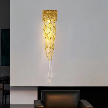 Modern ışık lüks oturma odası odası dekorasyon lambaları koridor koridor loft yaratıcı şube su damlası şekli kristal cam duvar la 20