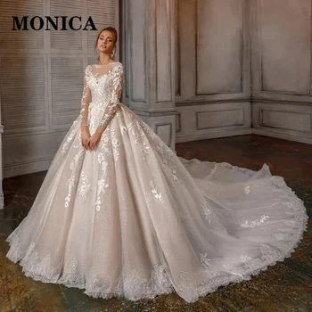 MONİCA Lüks düğün elbisesi Uzun Kollu Aplike Pullu Klasik Sonbahar Plaj Topu Parti Elbise Gelin Elbise Vestido de novia 17