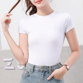 MRMT 2022 Marka Yeni kadın V Boyun T Shirt Dip Gömlek Yarım Yüksek Yaka Slim Fit Kısa Kollu İnce Yuvarlak Boyun Düz Renk