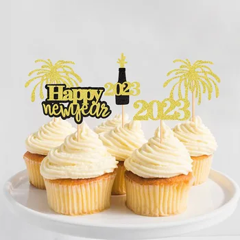 Mutlu Yeni Yıl 2023 Kek Topper Çocuk Aile Kek Parti Dekorasyon Pişirme DIY Aksesuarları Dekor için Yeni Yıl Arifesi Parti Malzemeleri 7