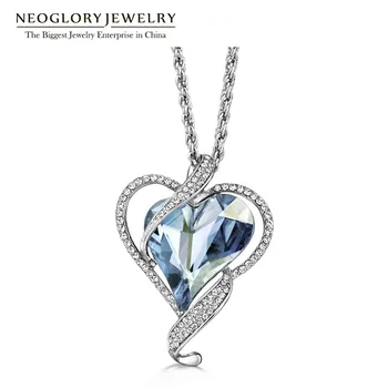Neoglory moda takı Dört Renk Kalp Aşk Avusturyalı Kristaller Zincir Uzun Büyük Boho Kolye Kolye Kadınlar İçin 2020 Yeni JS4 8